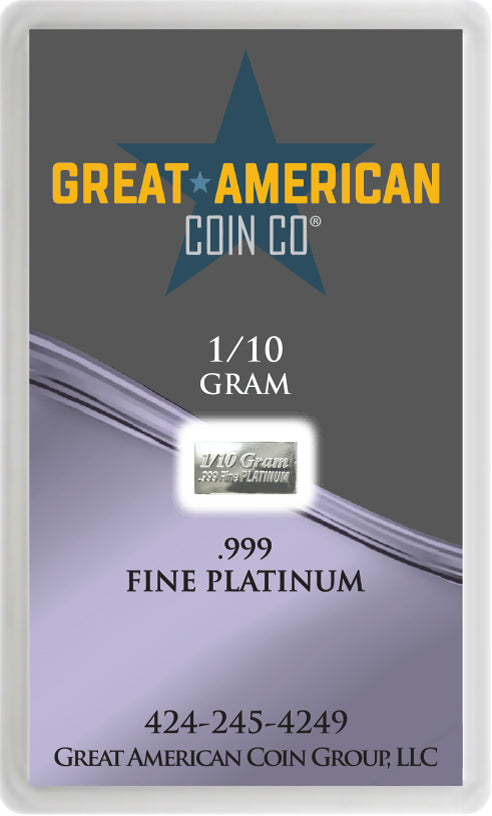 .999 Platinum - 1/10 Gram Bar with Assay Card & Serial Number Great American Coin Company