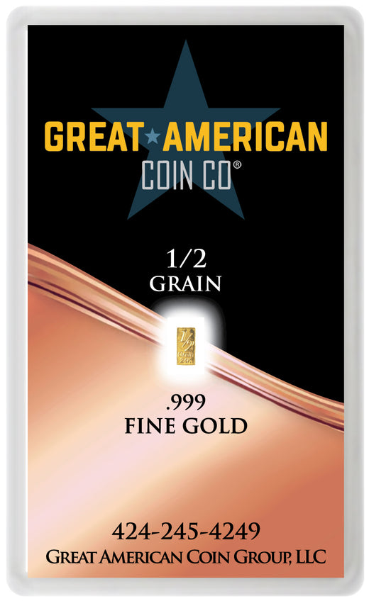 .999 Gold - 1/2 GRAIN Bar with Assay Card & Serial Number Great American Coin Company