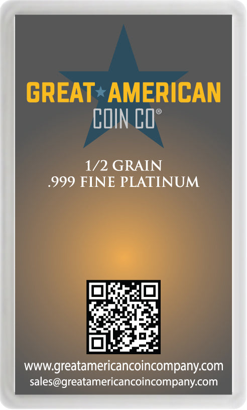 .999 Platinum - 1 /2 GRAIN Bar with Assay Card & Serial Number Great American Coin Company