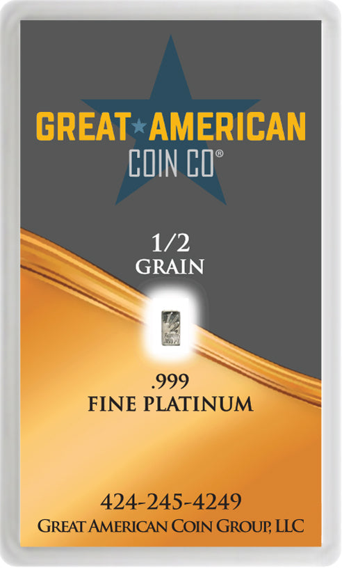 .999 Platinum - 1 /2 GRAIN Bar with Assay Card & Serial Number Great American Coin Company