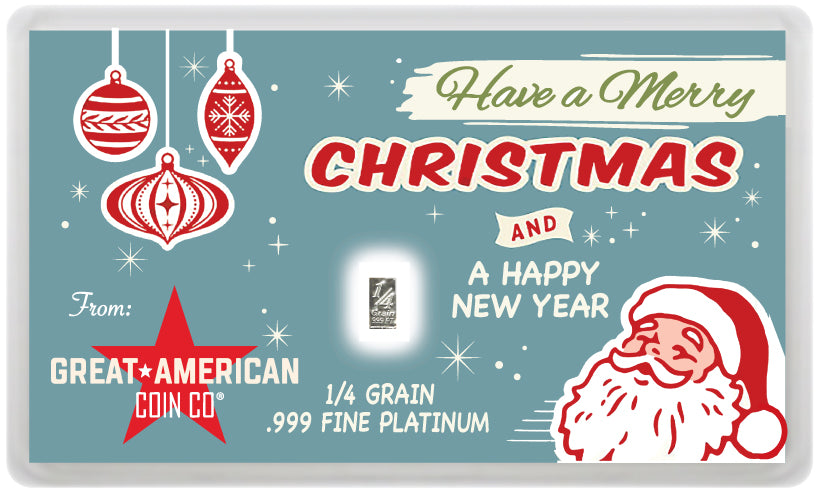 Christmas Santa - .999 Platinum - 1 /4 GRAIN Bar with Assay Card - Gre