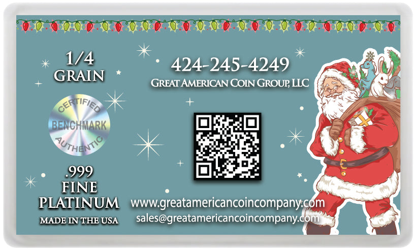 Christmas Santa - .999 Platinum - 1 /4 GRAIN Bar with Assay Card - Great American Coin Co