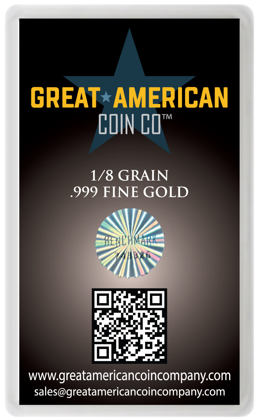 Great American Coin Co gold coin packaging with star logo and QR code.