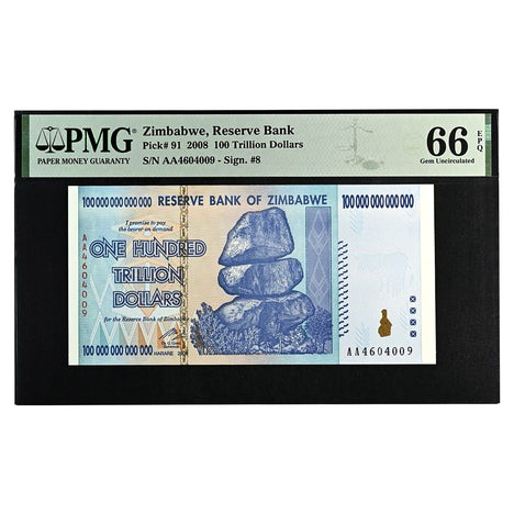 Zimbabwe 100 Trillion Banknote AA 2008 PCGS or PMG Graded PPQ66
