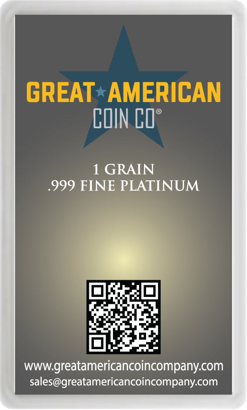 .999 Platinum - 1 GRAIN Bar with Assay Card & Serial Number Great American Coin Company