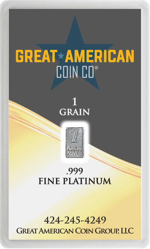 .999 Platinum - 1 GRAIN Bar with Assay Card & Serial Number Great American Coin Company
