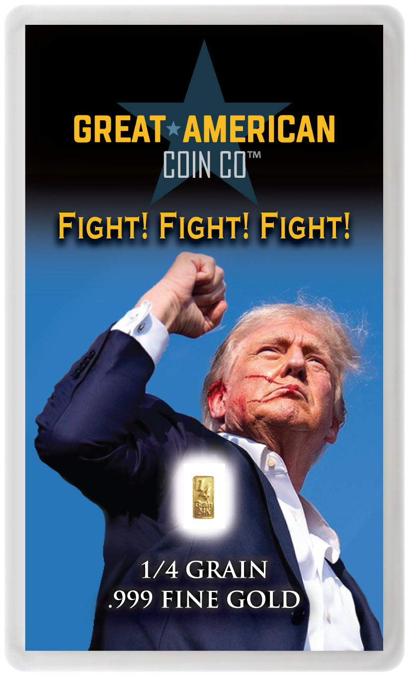 .999 Gold - 1/4 GRAIN Bar with Assay Card & Serial Number Trump Fight! Fight! Fight!