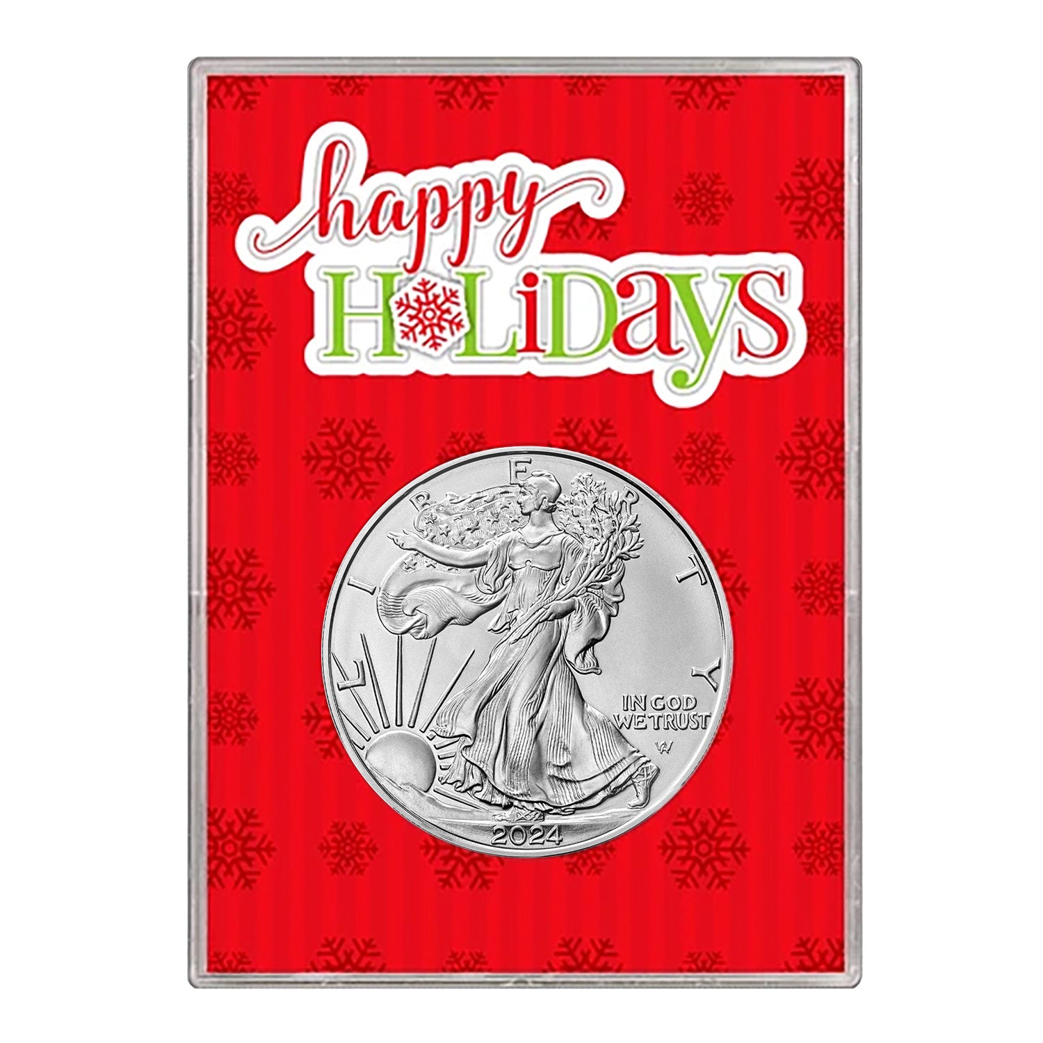 2024 $1 American Silver Eagle With Red Happy Holidays Gift Holder