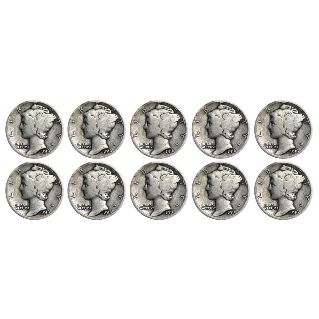 $1 Face - 90% Silver Mercury Dimes Circulated