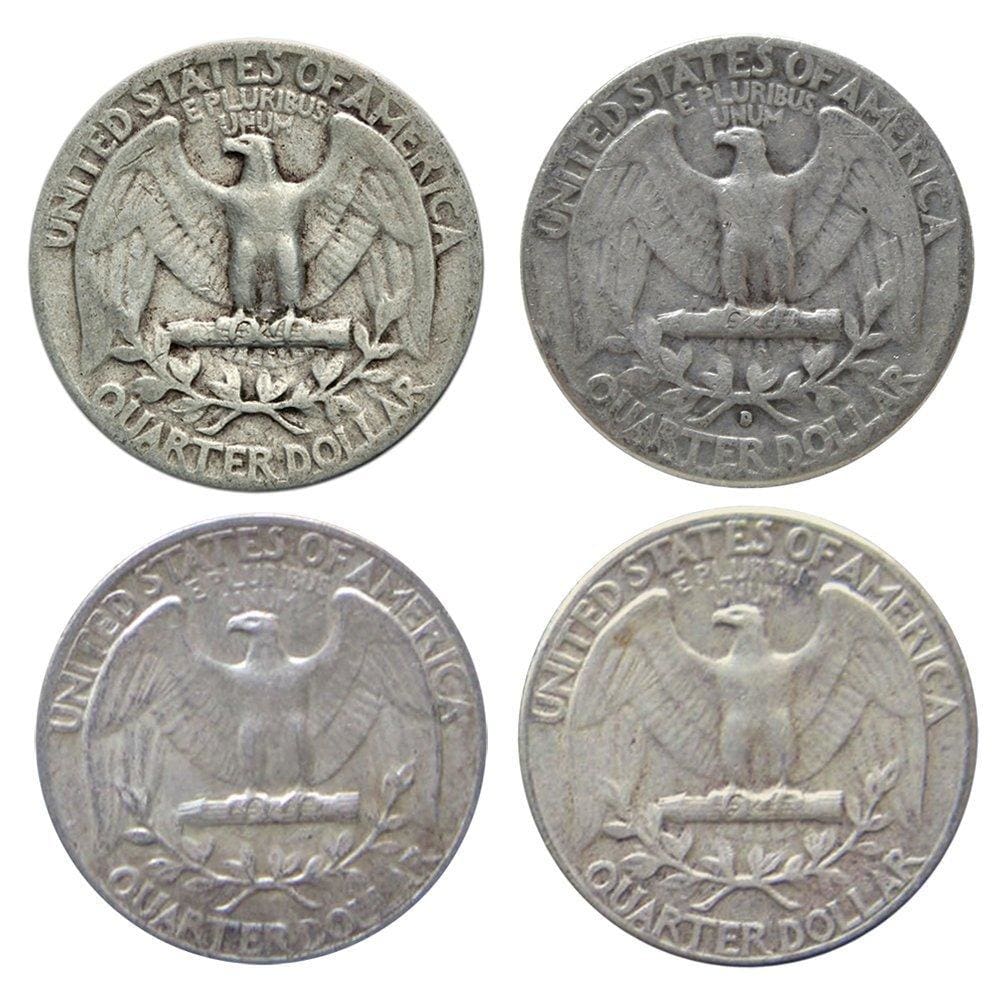 $1 Face Count of Four 90% Silver Washington Quarters Fine