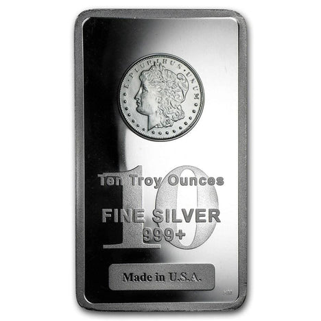 10 Ounce oz .999 Silver Bar - Morgan Design