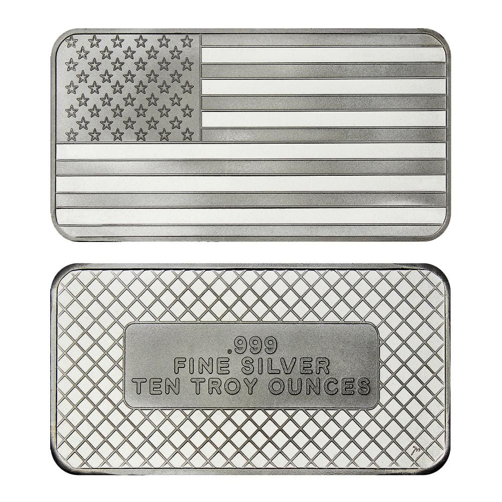 10 Ounce Silvertowne Mint .999 Silver American Flag Bar
