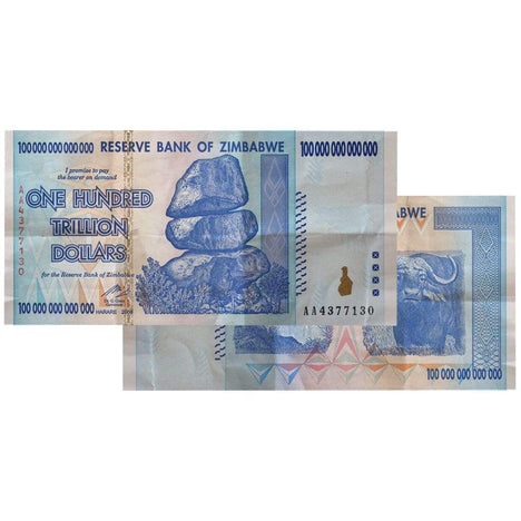 100 Trillion Zimbabwe Banknotes 2008 AA Series CULL - DAMAGED