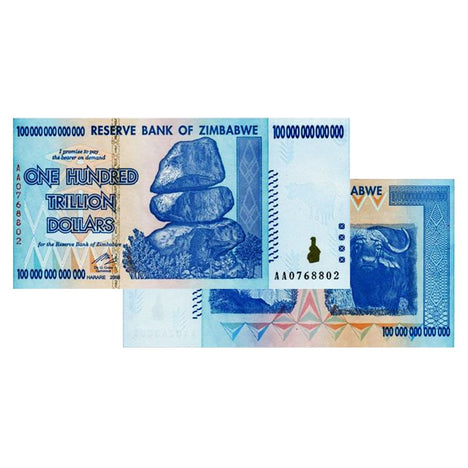 100 Trillion Zimbabwe Banknotes 2008 AA Series Uncirculated