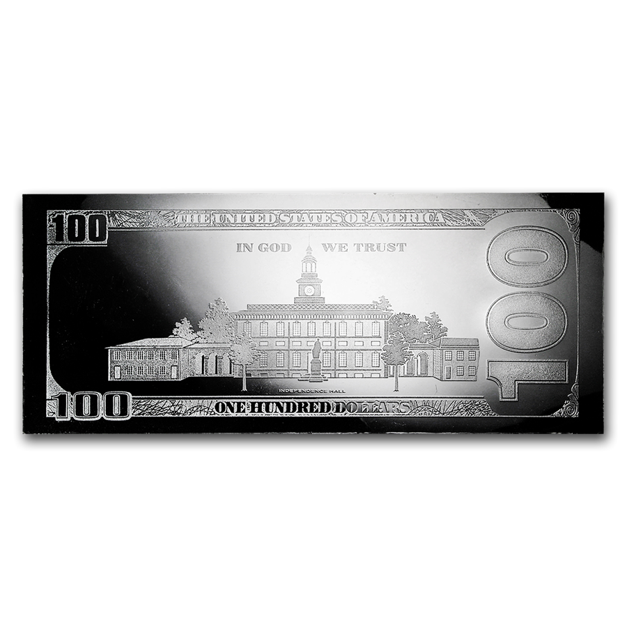 4 Ounce Oz .999 Silver Bar $100 Franklin Bill Design Includes Display Box