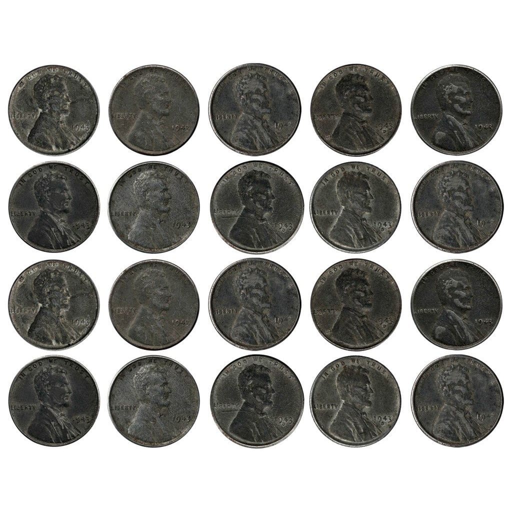1943 Various Mint Marks Count of 20 Genuine World War II WWII Steel Pennies P D & S Mint Marks All Grade Better Than Fine