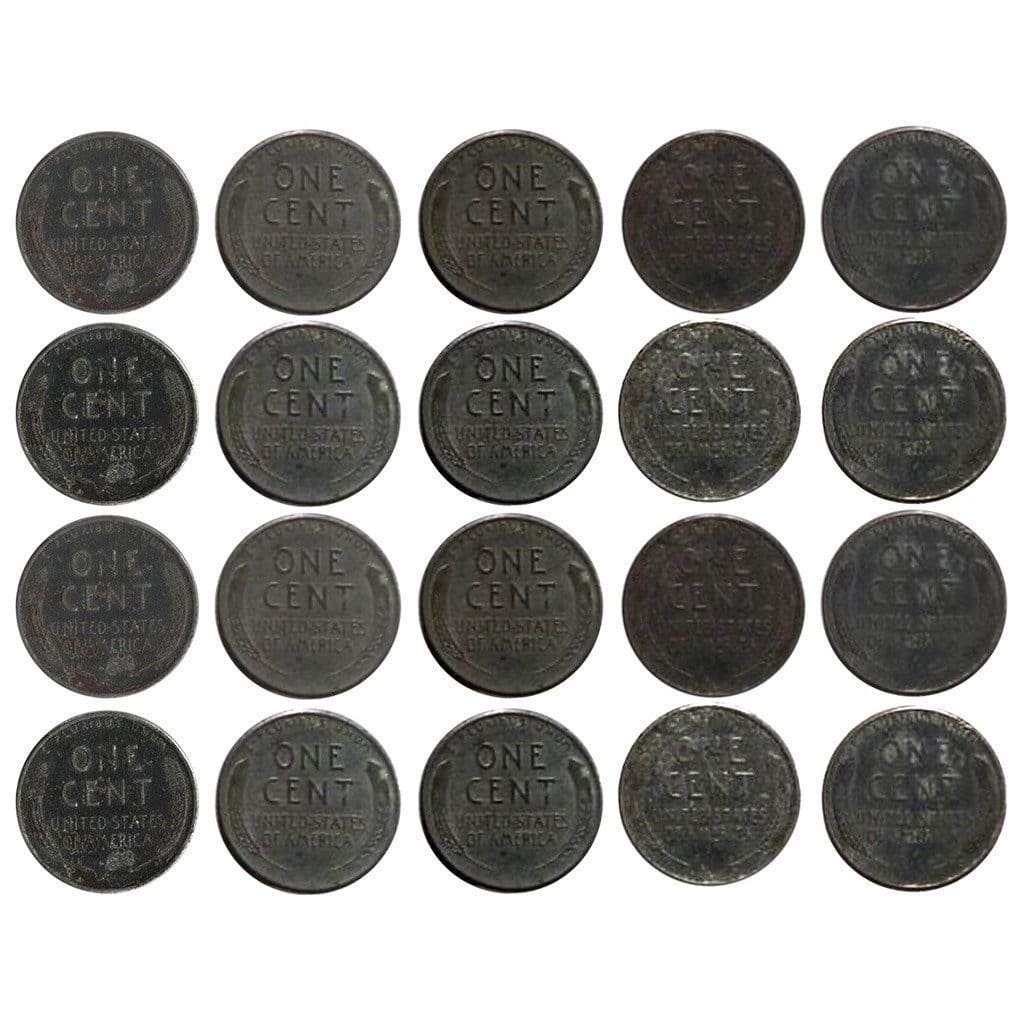 1943 Various Mint Marks Count of 20 Genuine World War II WWII Steel Pennies P D & S Mint Marks All Grade Better Than Fine