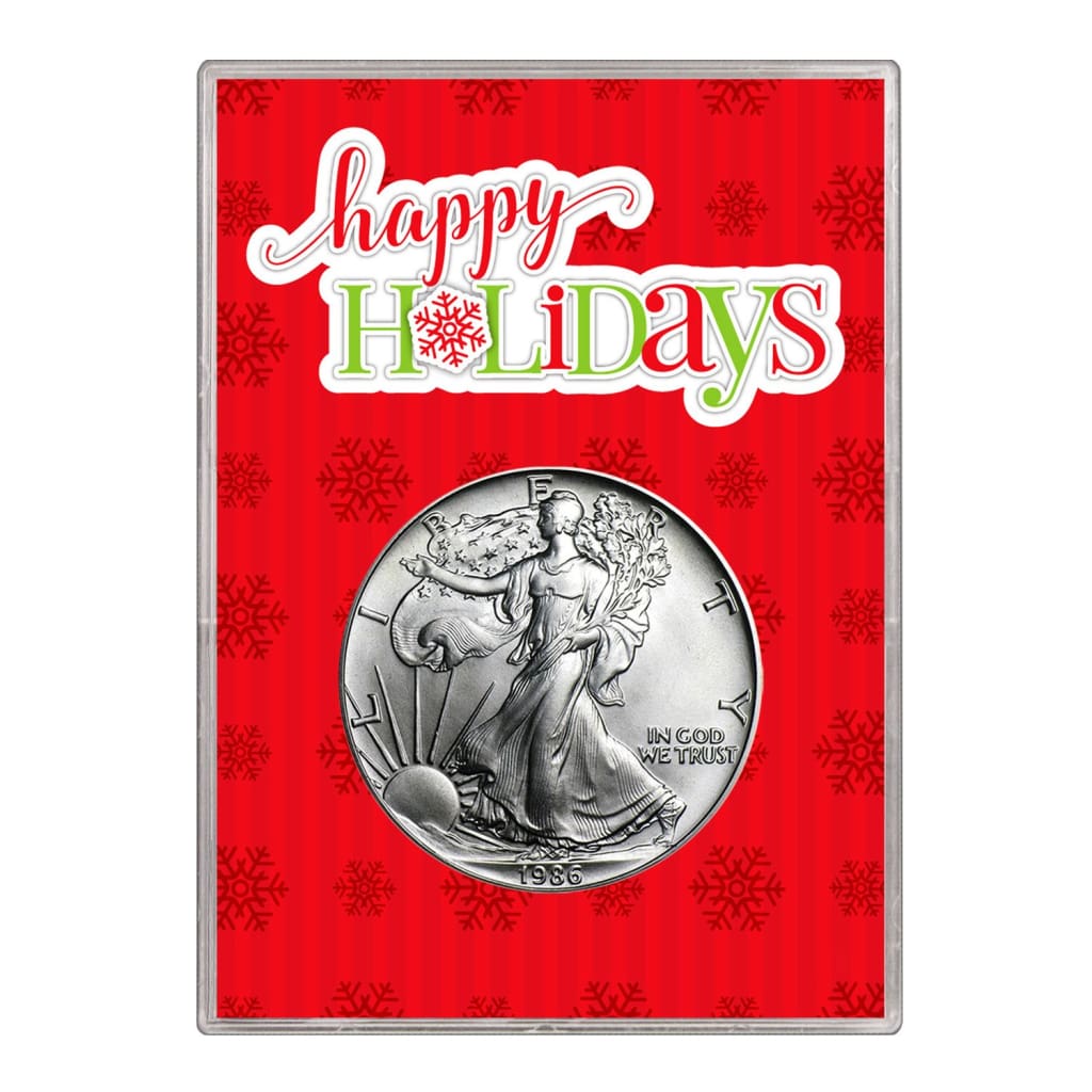 1986 $1 American Silver Eagle Gift Holder Happy Holidays Design