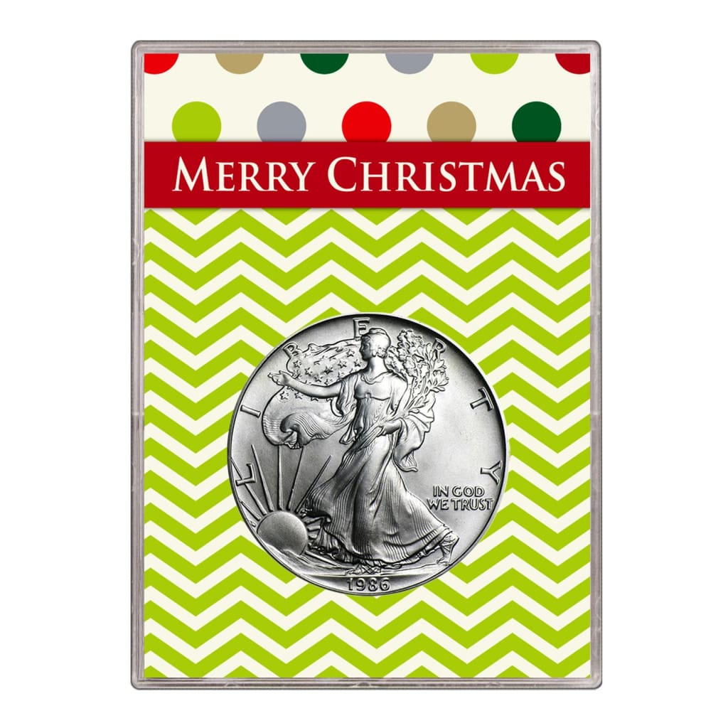 1986 $1 American Silver Eagle Gift Holder Merry Christmas Design