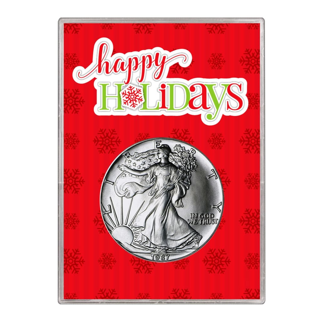 1987 $1 American Silver Eagle Gift Holder Happy Holidays Design