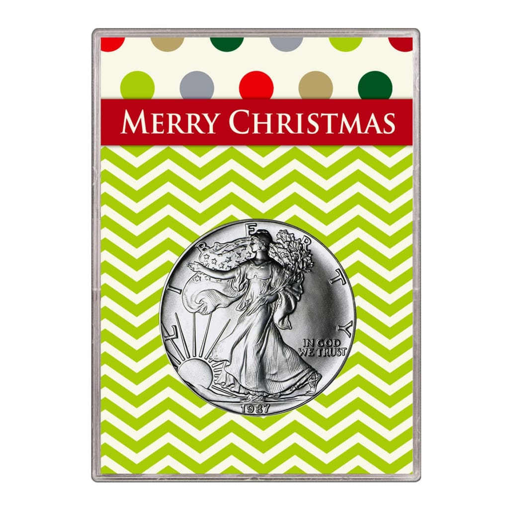 1987 $1 American Silver Eagle Gift Holder Merry Christmas Design