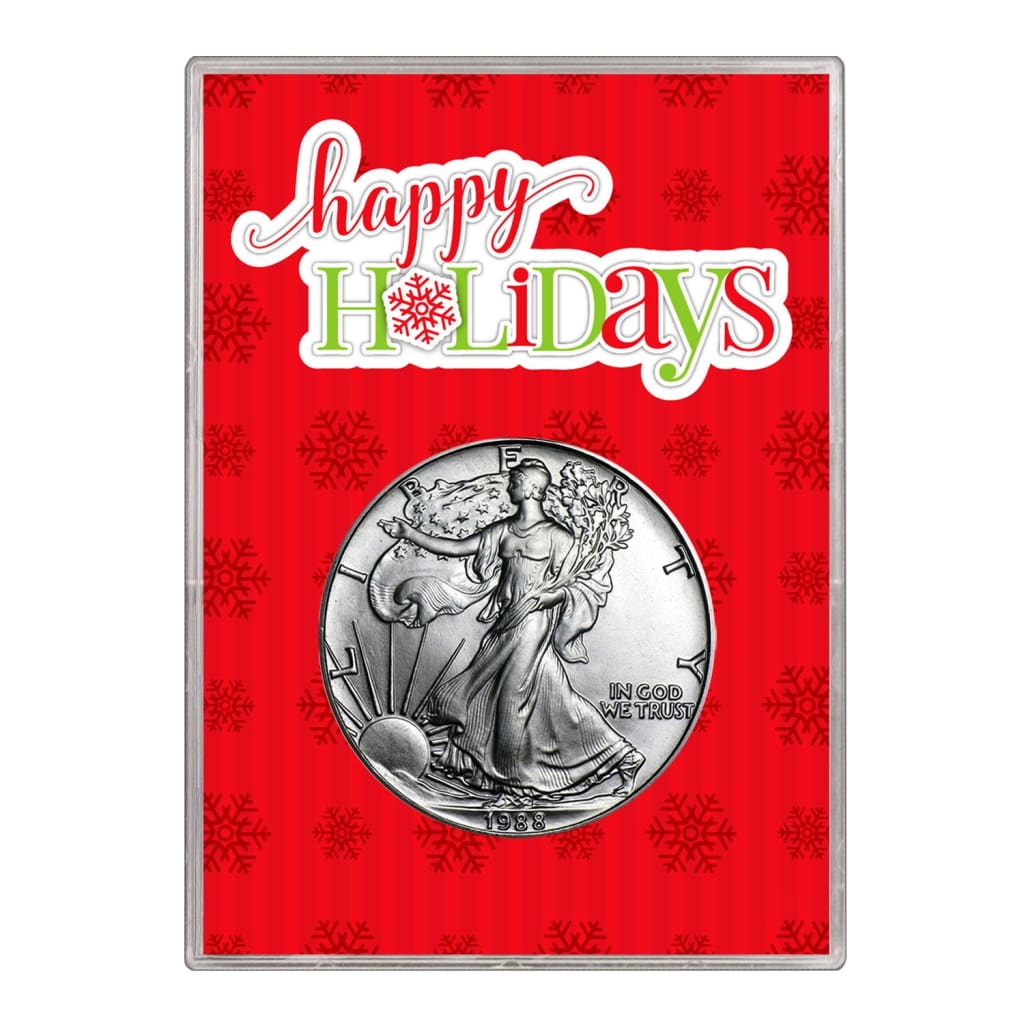 1988 $1 American Silver Eagle Gift Holder Happy Holidays Design