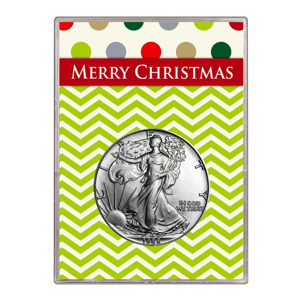 1988 $1 American Silver Eagle Gift Holder Merry Christmas Design