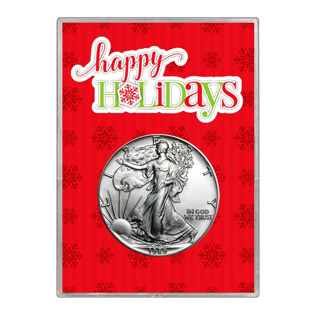 1989 $1 American Silver Eagle Gift Holder Happy Holidays Design