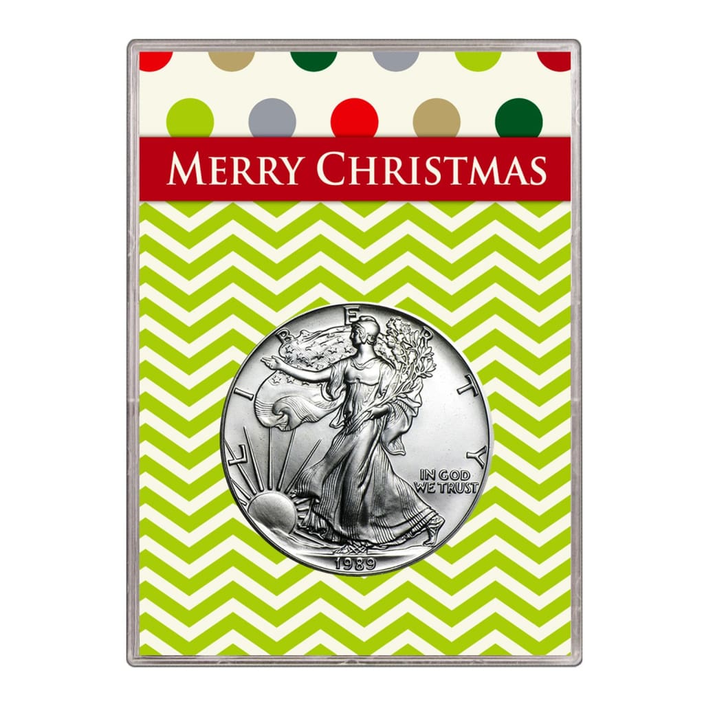 1989 $1 American Silver Eagle Gift Holder Merry Christmas Design