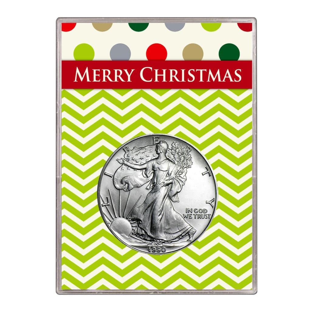 1990 $1 American Silver Eagle Gift Holder Merry Christmas Design