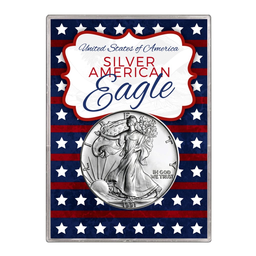 1991 $1 American Silver Eagle Gift Holder Stars and Stripes Design