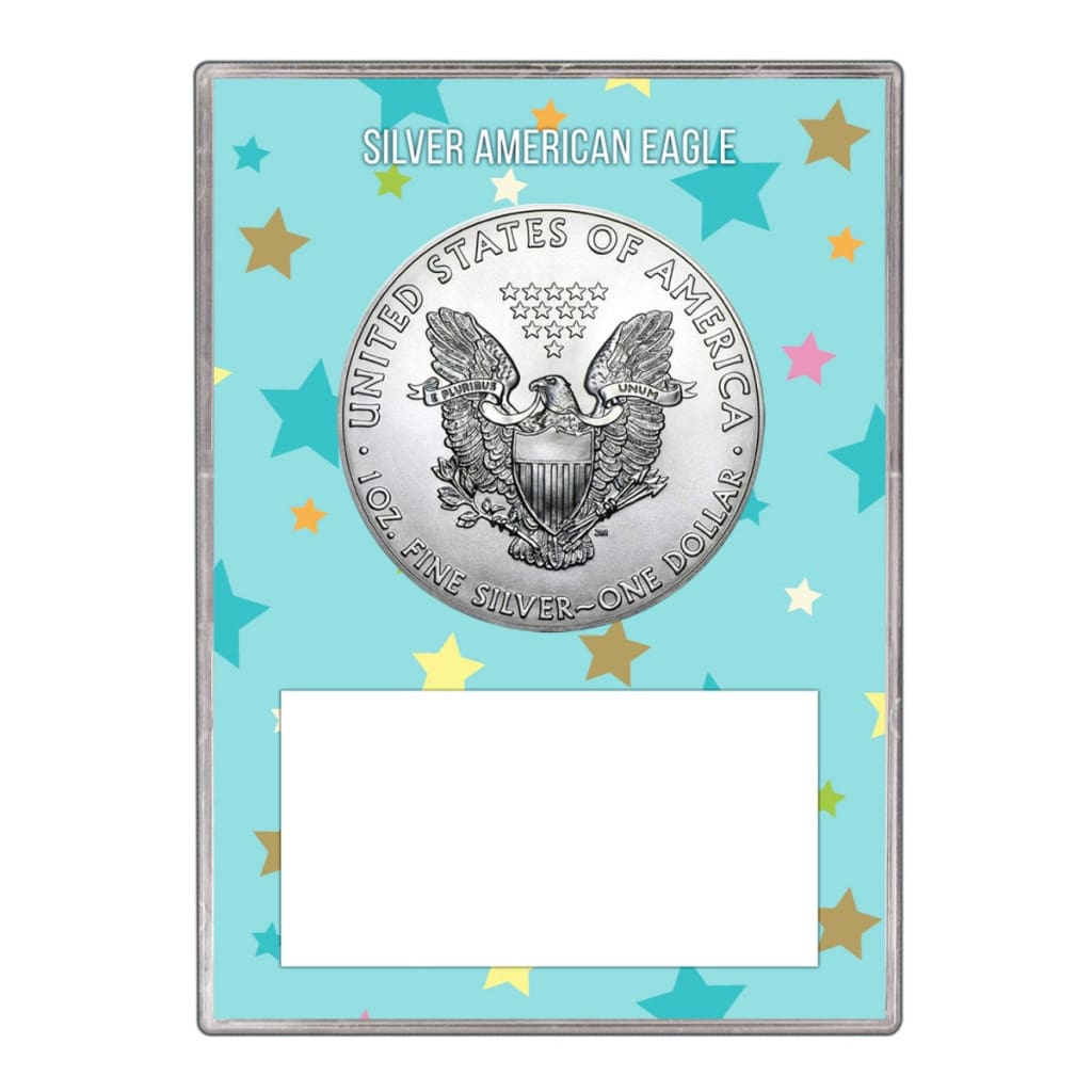 1991 $1 American Silver Eagle Gift Holder - Welcome Baby Blue Design