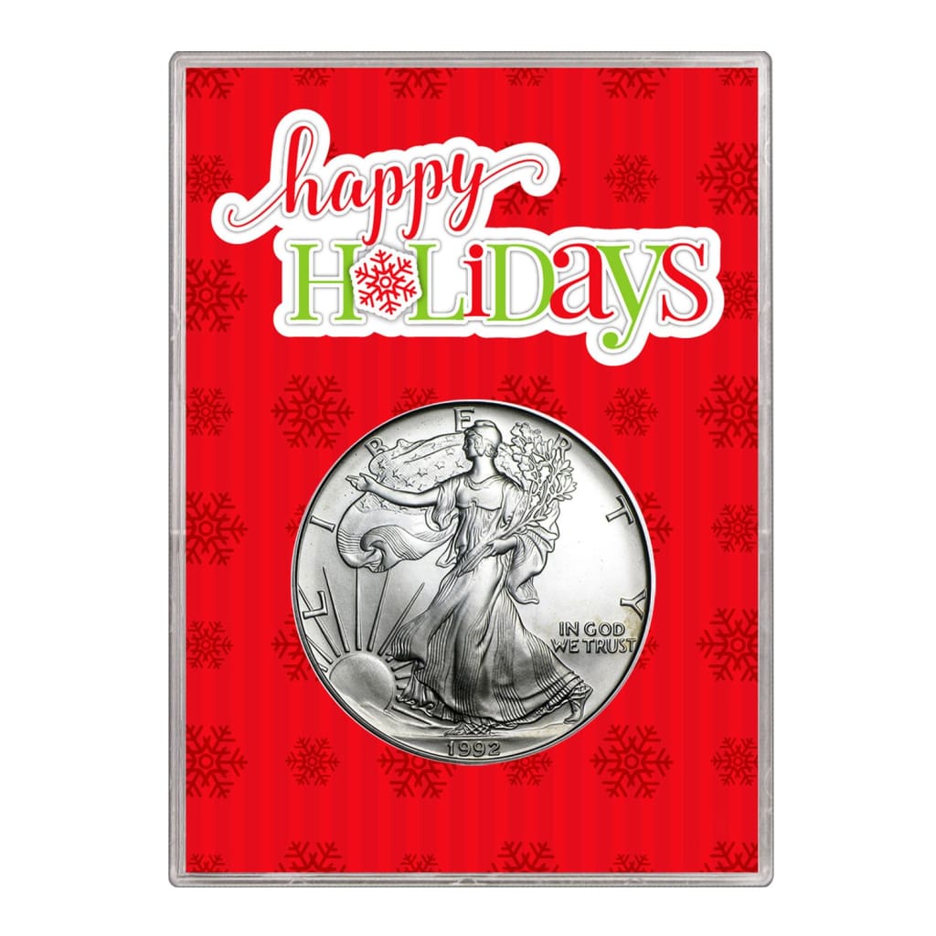 1992 $1 American Silver Eagle Gift Holder Happy Holidays Design