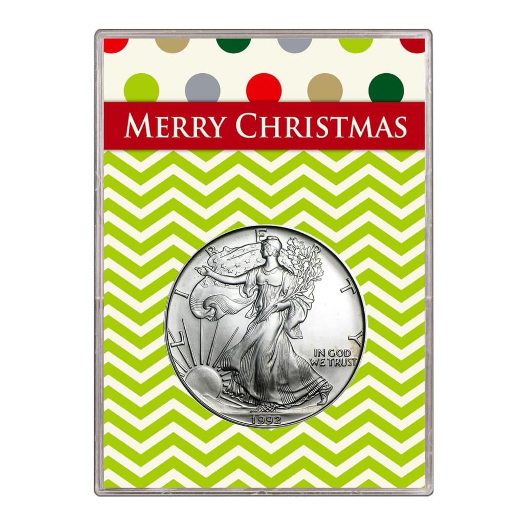 1992 $1 American Silver Eagle Gift Holder Merry Christmas Design