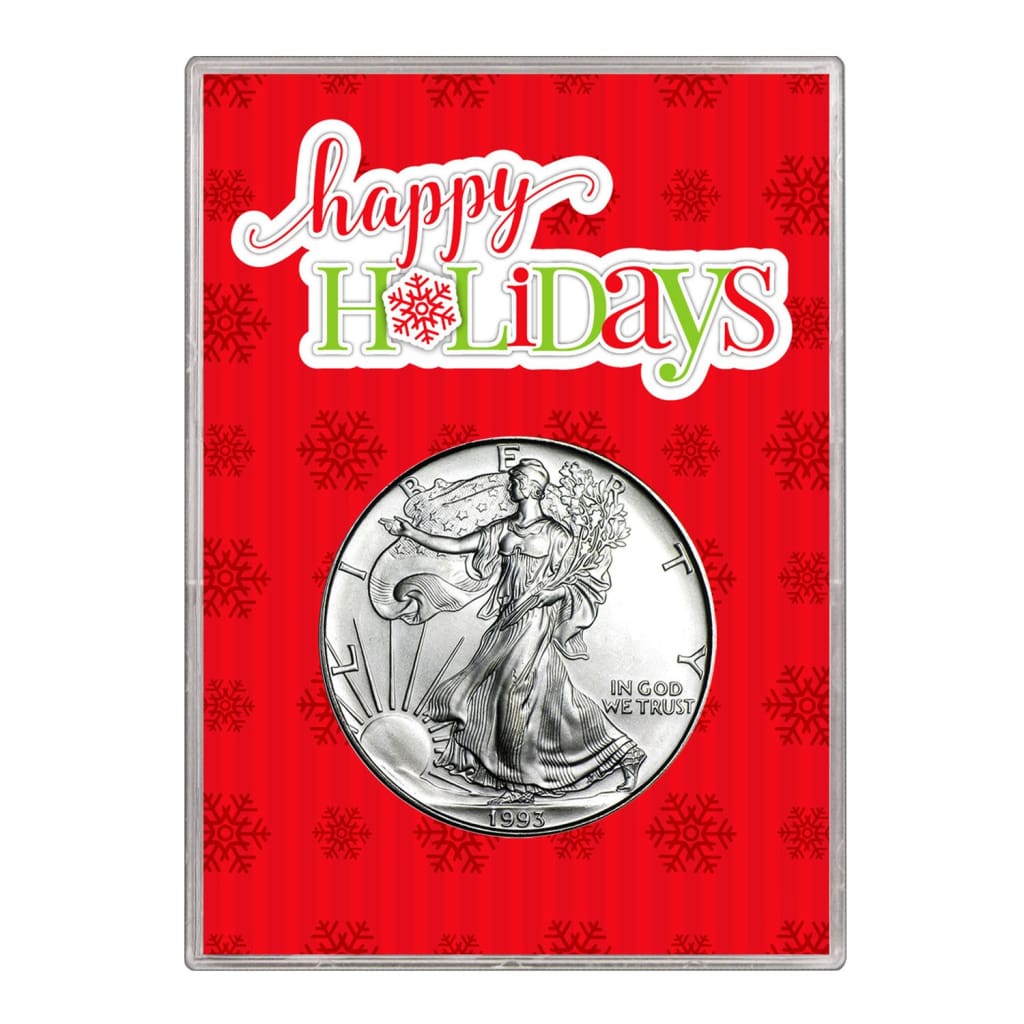 1993 $1 American Silver Eagle Gift Holder Happy Holidays Design