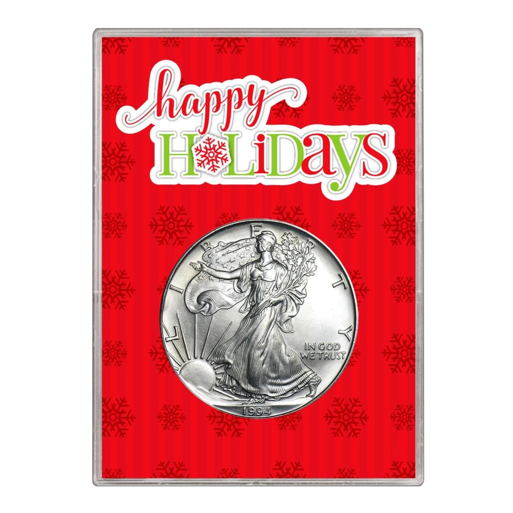 1994 $1 American Silver Eagle Gift Holder Happy Holidays Design