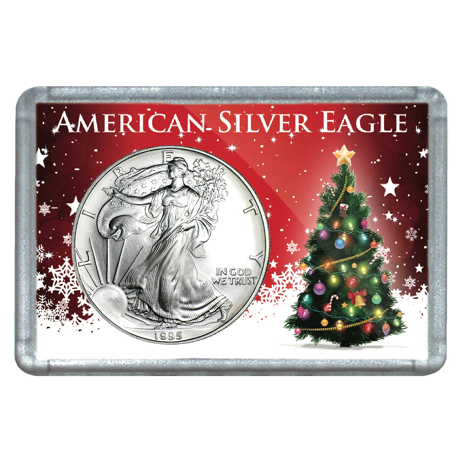 1995 $1 American Silver Eagle with Christmas Tree Holiday Gift Holder