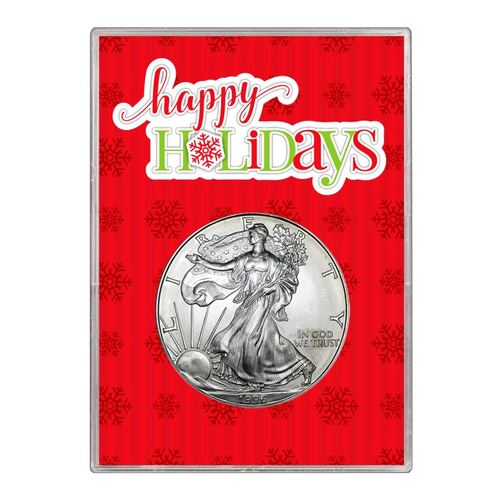 1996 $1 American Silver Eagle Gift Holder Happy Holidays Design