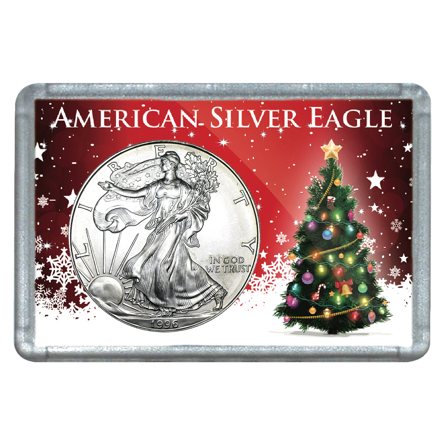 1996 $1 American Silver Eagle with Christmas Tree Holiday Gift Holder