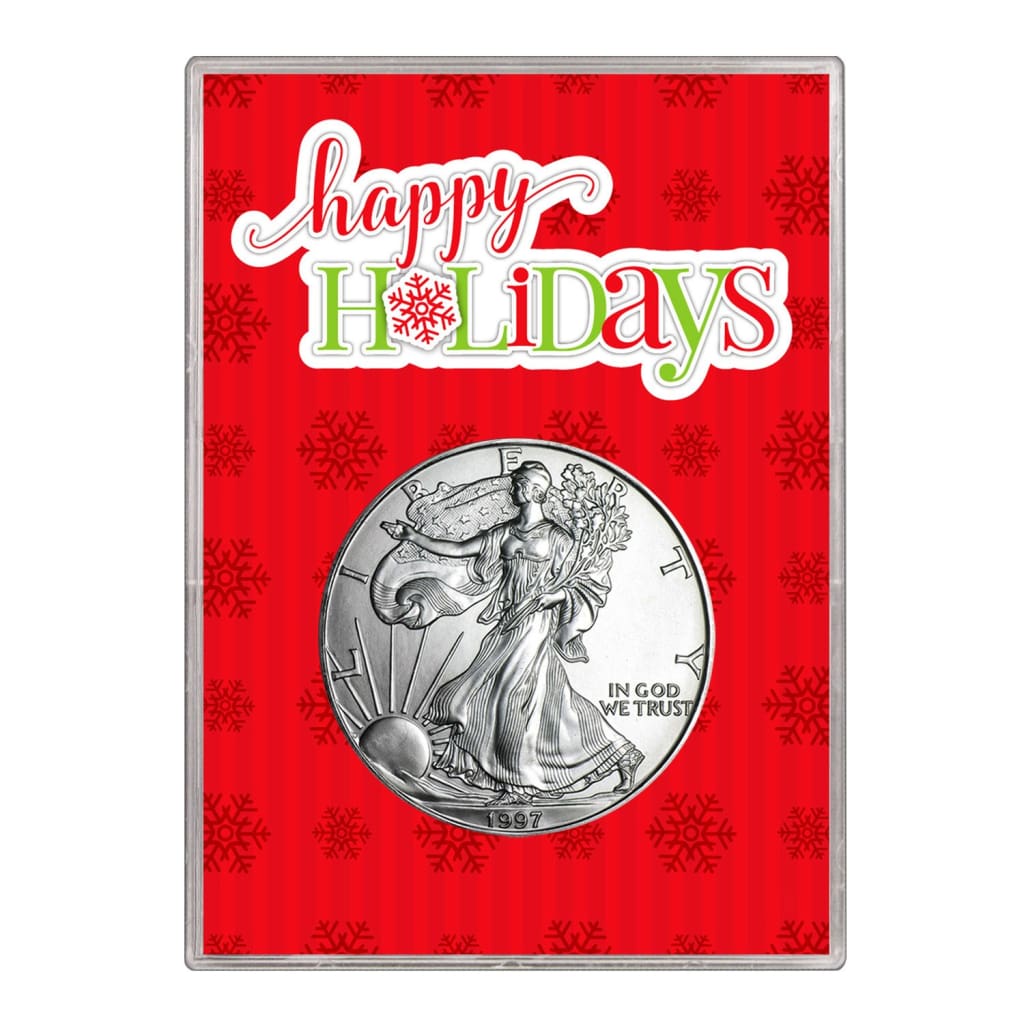 1997 $1 American Silver Eagle Gift Holder Happy Holidays Design