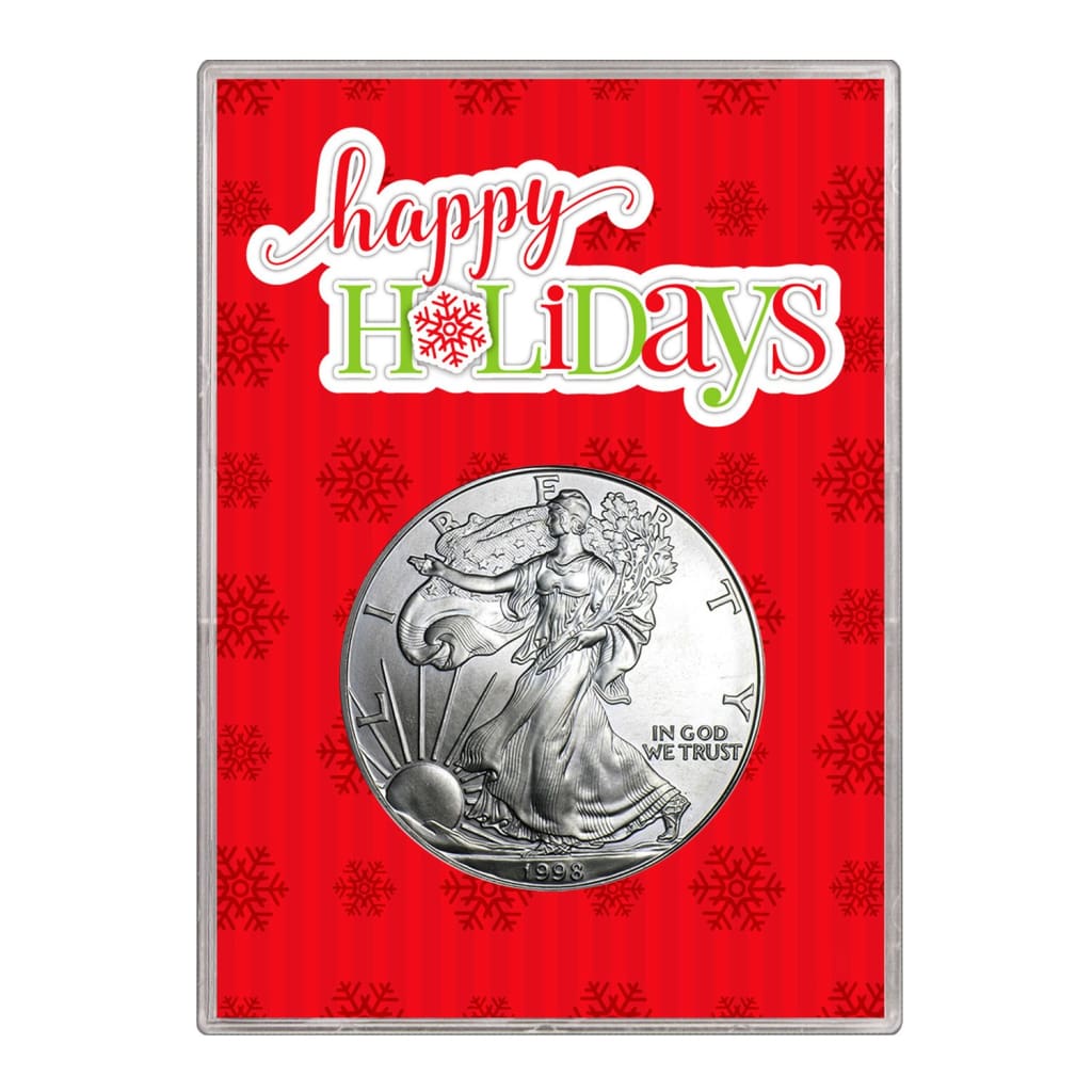 1998 $1 American Silver Eagle Gift Holder Happy Holidays Design
