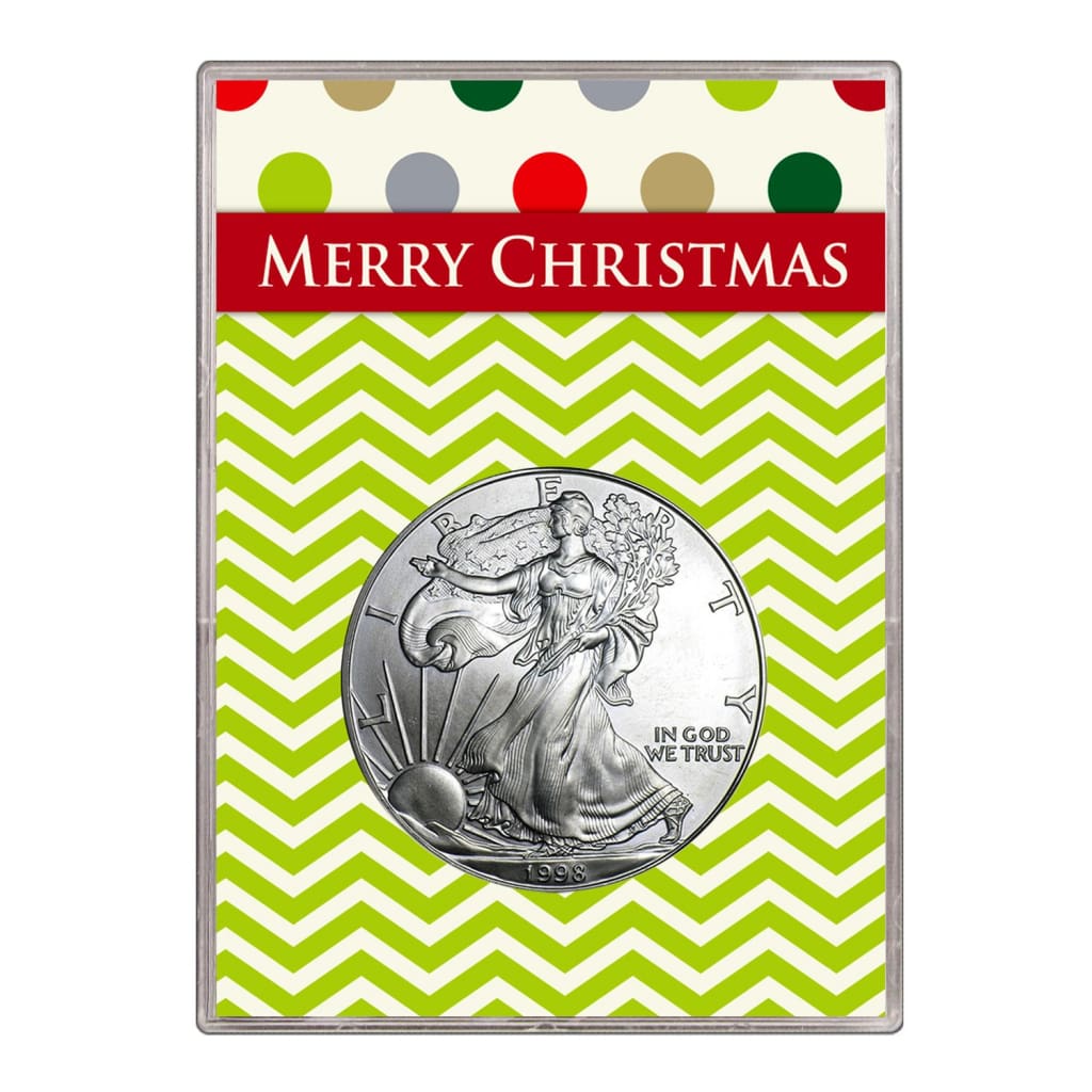 1998 $1 American Silver Eagle Gift Holder Merry Christmas Design