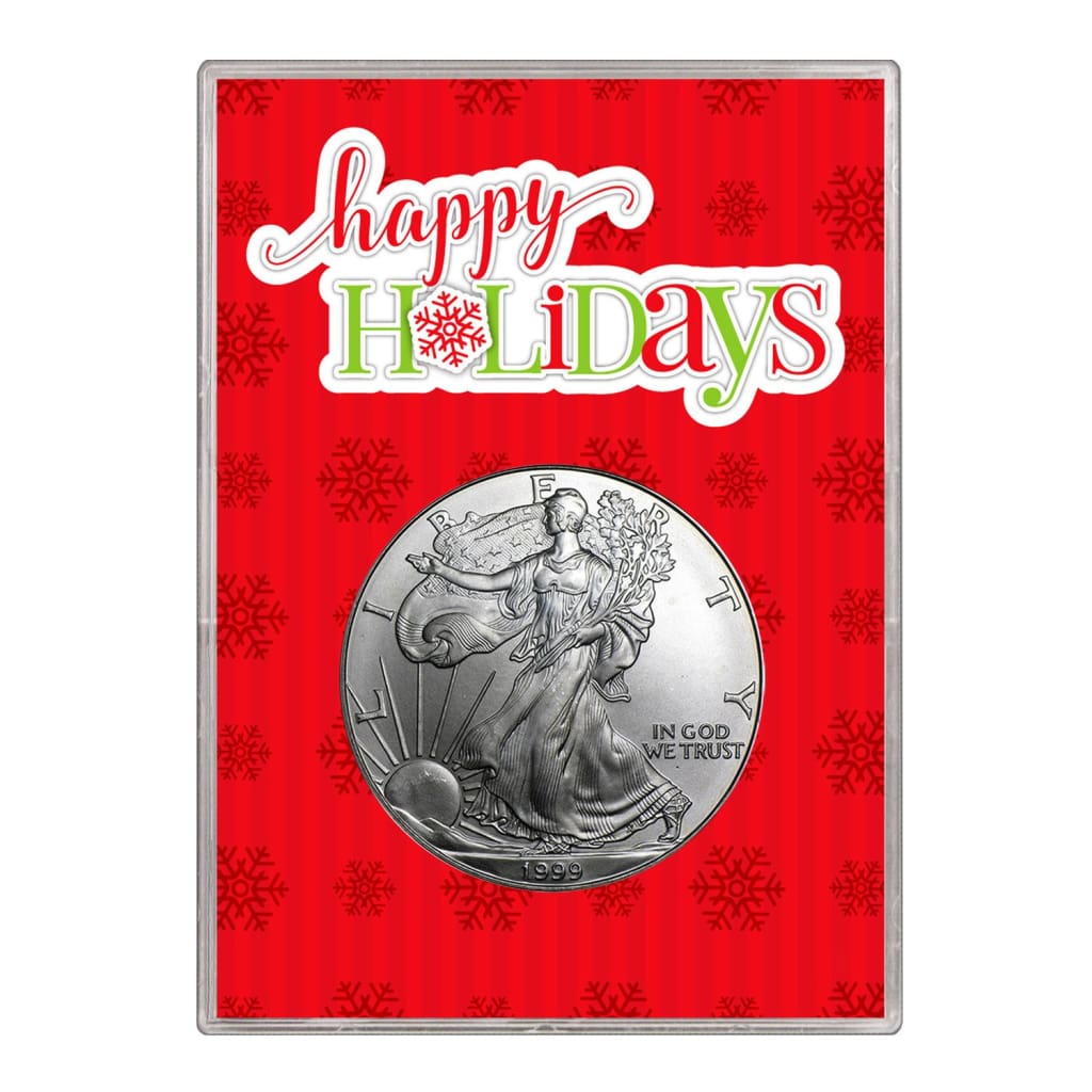 1999 $1 American Silver Eagle Gift Holder Happy Holidays Design