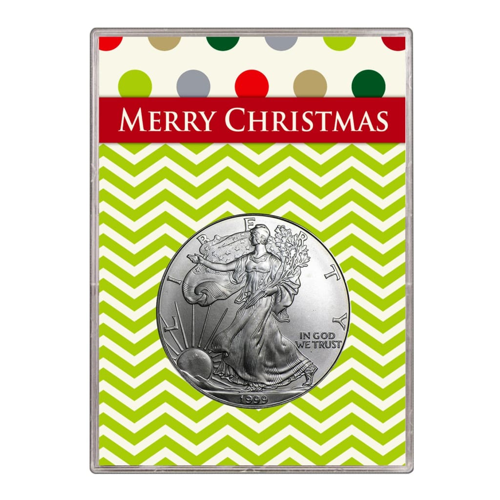 1999 $1 American Silver Eagle Gift Holder Merry Christmas Design