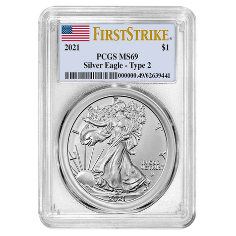 2021 $1 American Silver Eagle FIRST STRIKE MS-69 PCGS TYPE 2