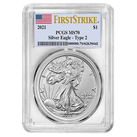 2021 $1 American Silver Eagle FIRST STRIKE MS-70 PCGS TYPE 2