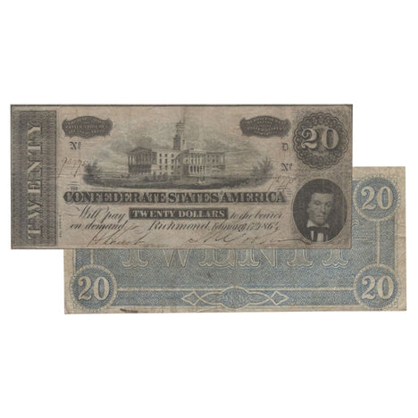 $20 - 1864 Confederate States of America (CSA) Note - Fine