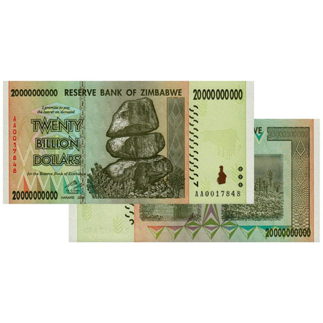 20 Billion Zimbabwe Banknotes 2008 AA/AB Series Uncirculated