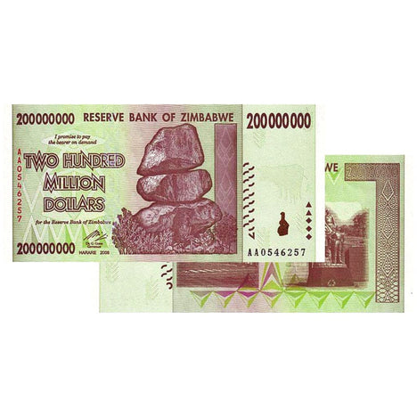 200 Million Zimbabwe Banknotes 2008 AA Series CIRCULATED