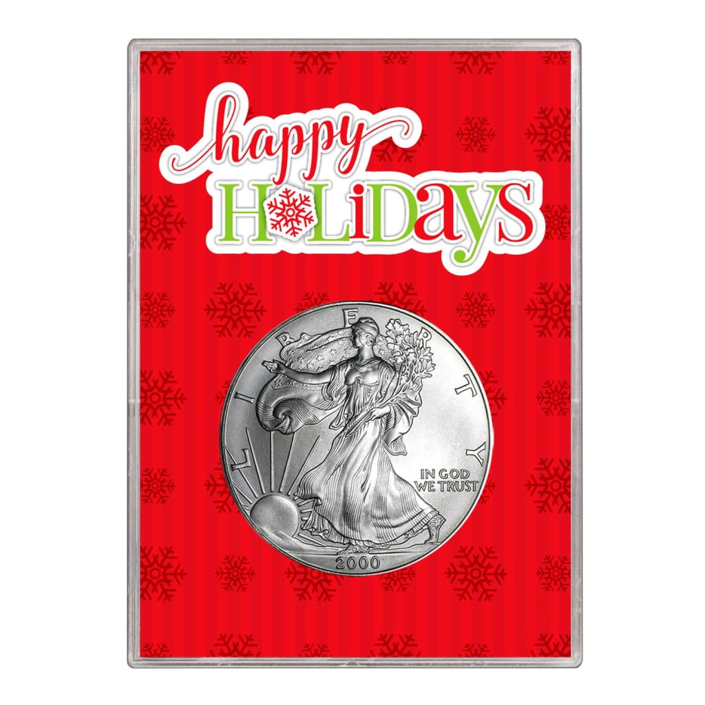 2000 $1 American Silver Eagle Gift Holder Happy Holidays Design